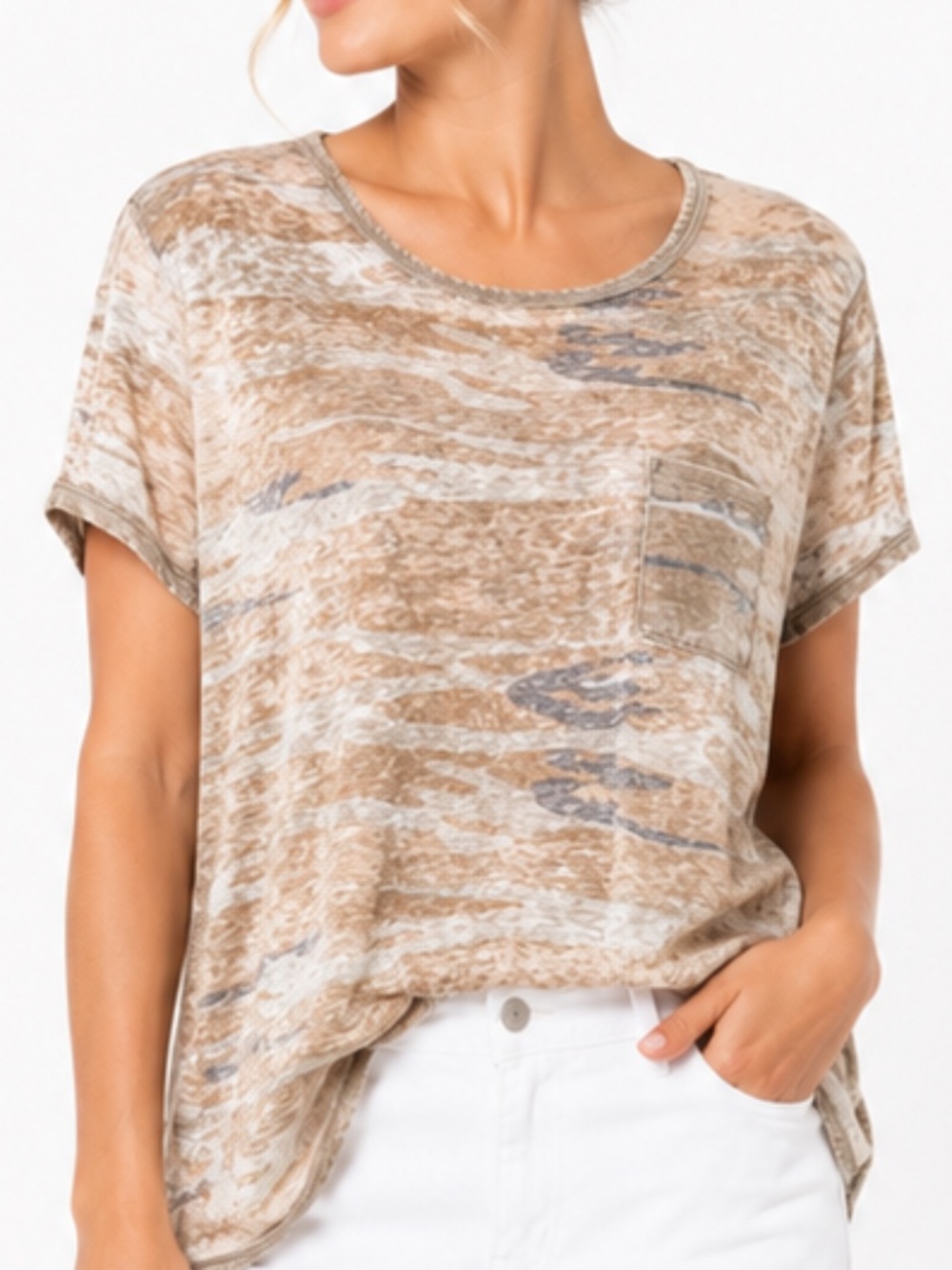 WELLWORN Sheer Distressed Camouflage Relaxed Fit Short Sleeve Tee Shirt Size L